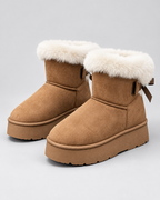 Women's Platform Snow Boots Fur Cuff Suede Finish