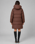 Women's Quilted Puffer Coat Knee Length Hooded Zip Front