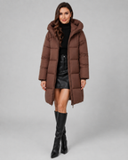 Women's Quilted Puffer Coat Knee Length Hooded Zip Front