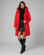 Women's Quilted Puffer Coat Knee Length Hooded Zip Front