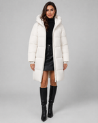 Women's Quilted Puffer Coat Knee Length Hooded Zip Front