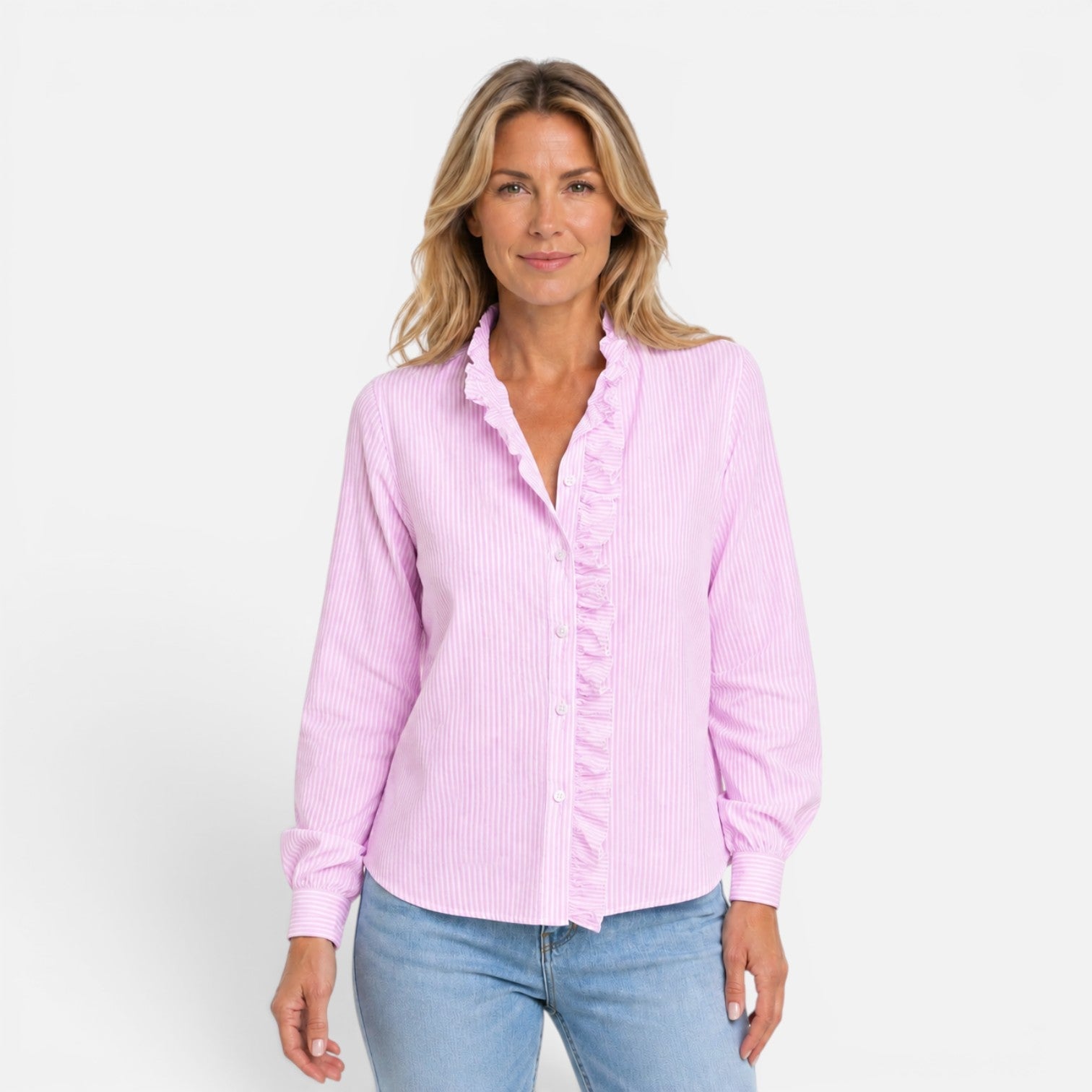 Women's Ruffle Collar Striped Blouse