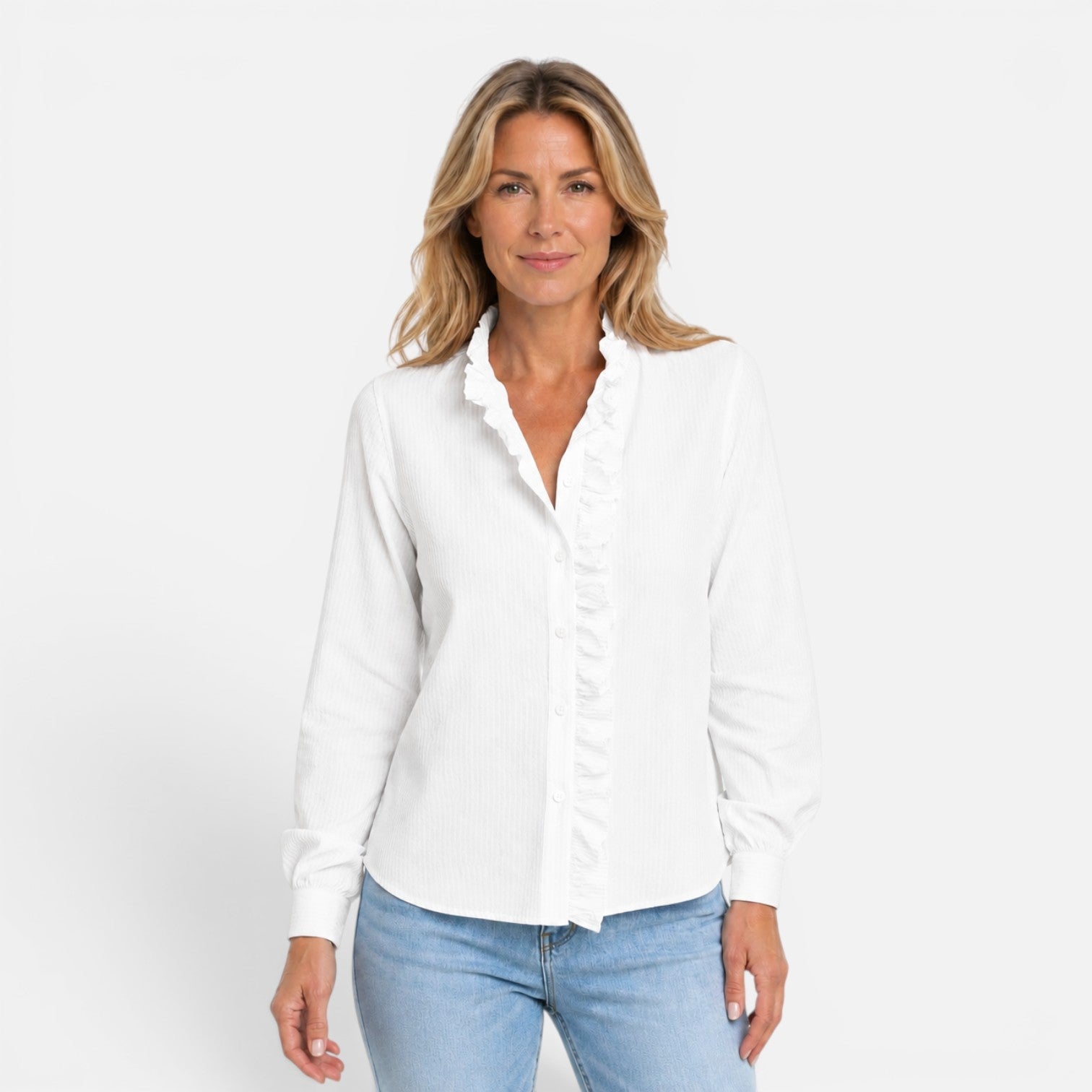 Women's Ruffle Collar Striped Blouse