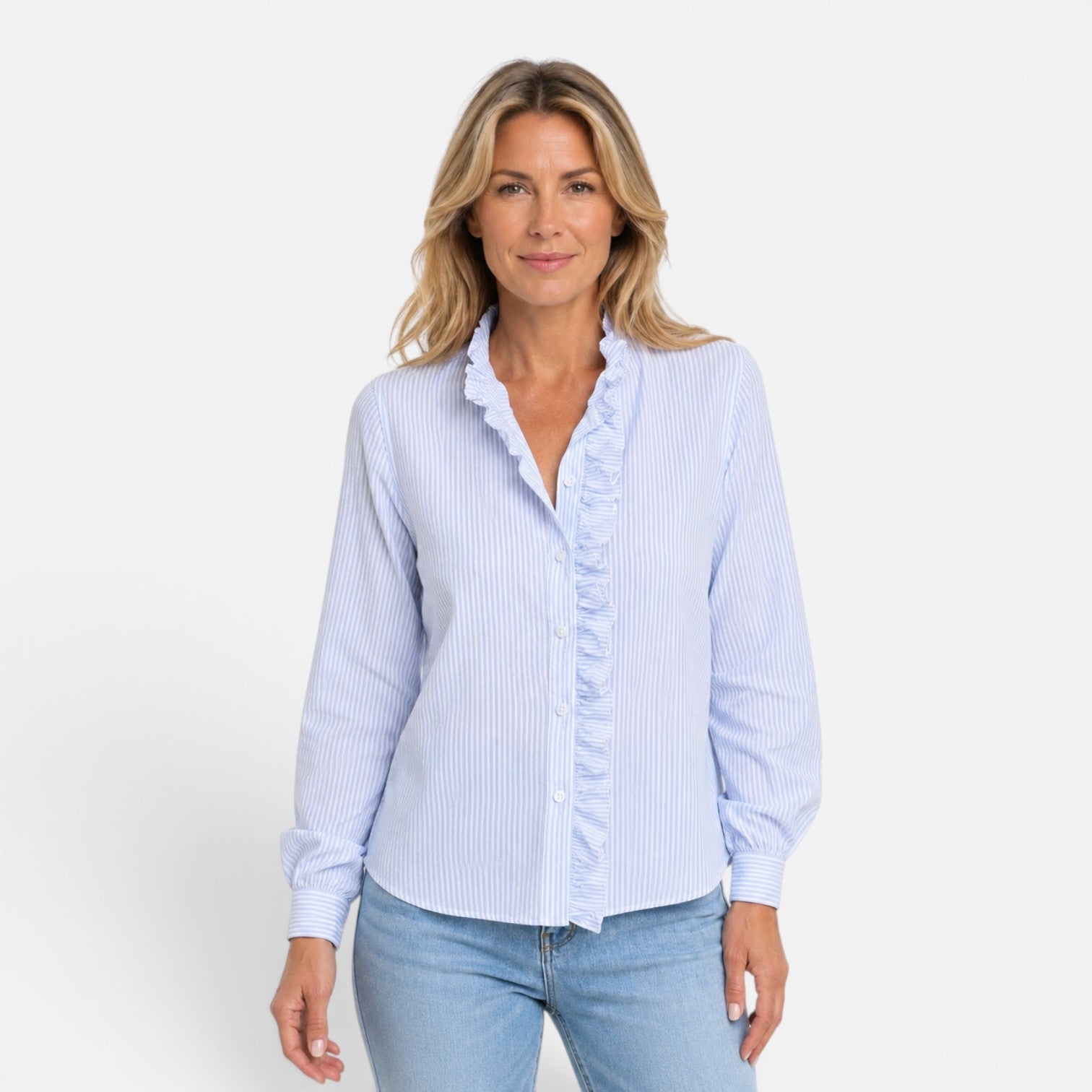 Women's Ruffle Collar Striped Blouse