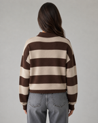 Women's Rugby Stripe Button-Placket Polo Sweater