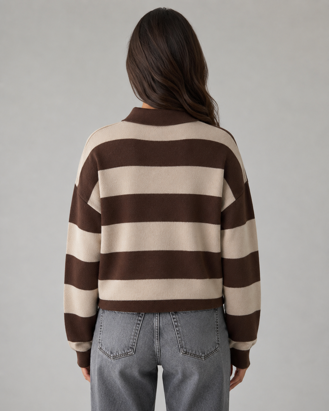 Women's Rugby Stripe Button-Placket Polo Sweater