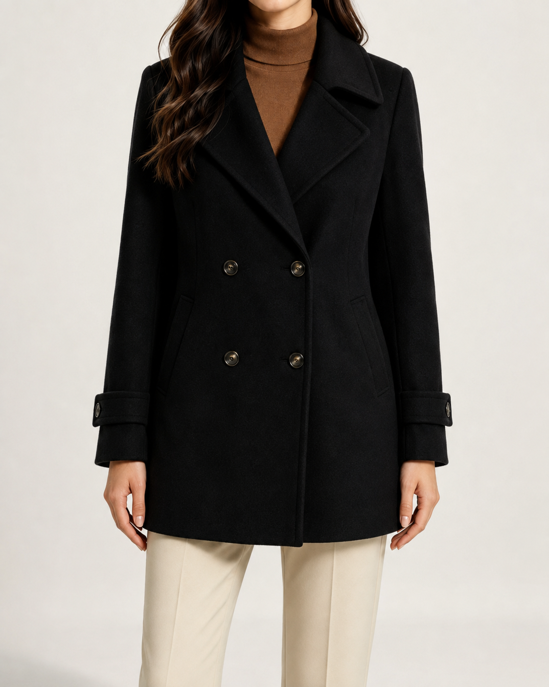 Women's Short Notch-Lapel Double-Breasted Coat