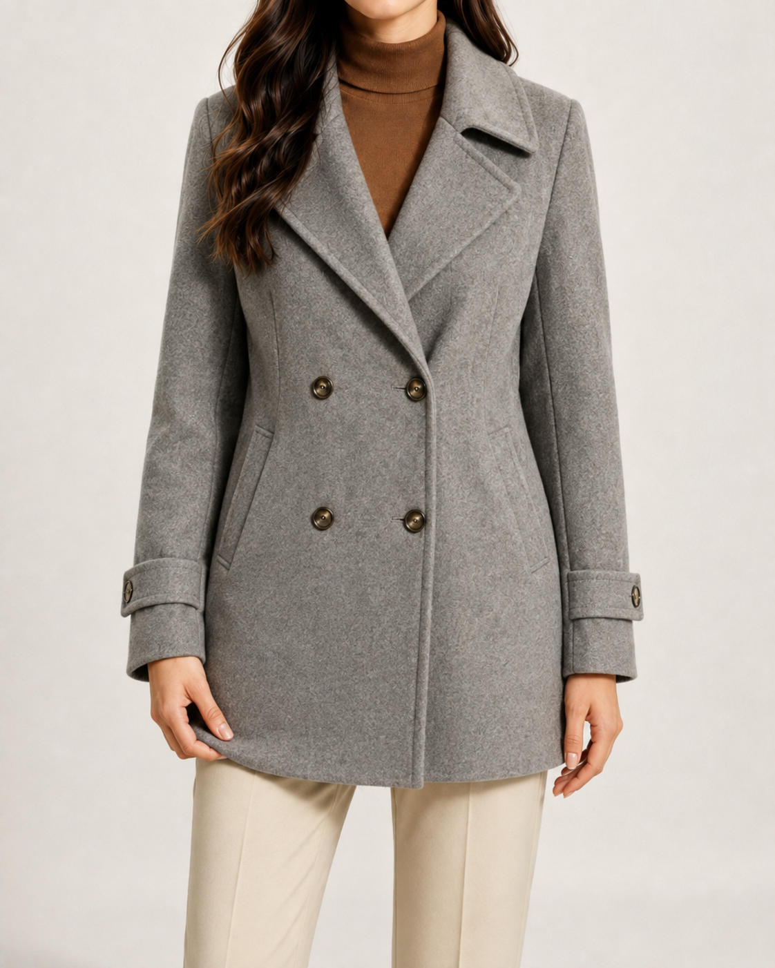 Women's Short Notch-Lapel Double-Breasted Coat