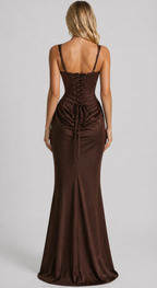 Women's Square Neck Corset Maxi Dress with Lace-Up Back
