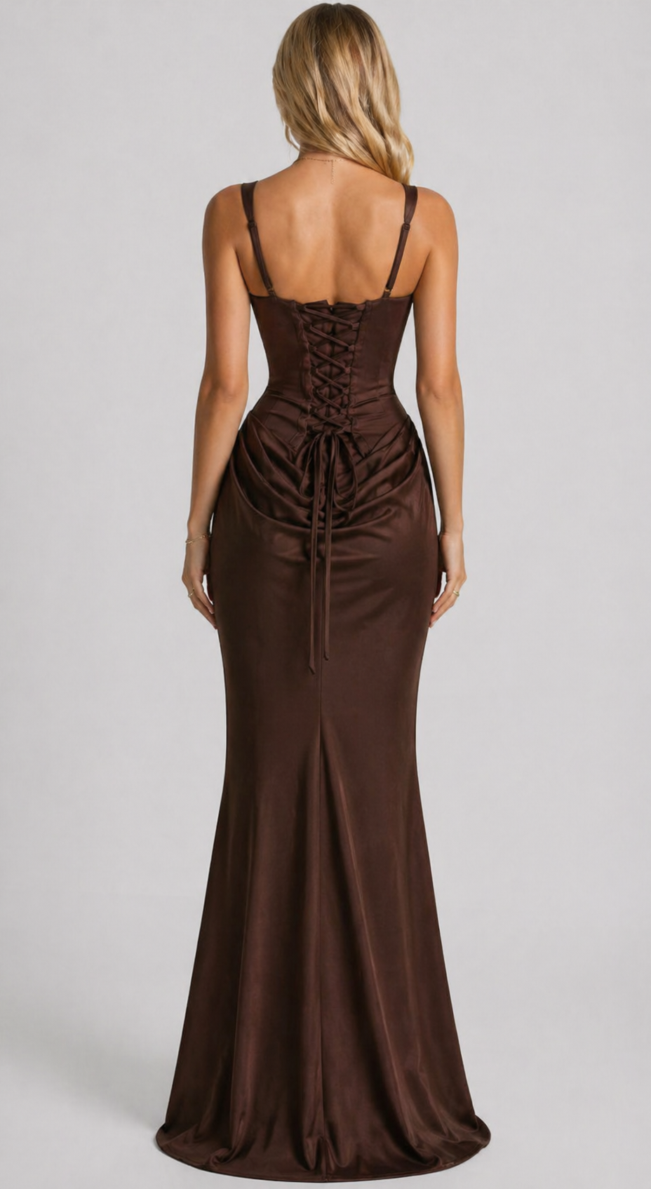 Women's Square Neck Corset Maxi Dress with Lace-Up Back