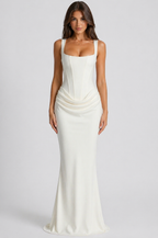 Women's Square Neck Corset Maxi Dress with Lace-Up Back
