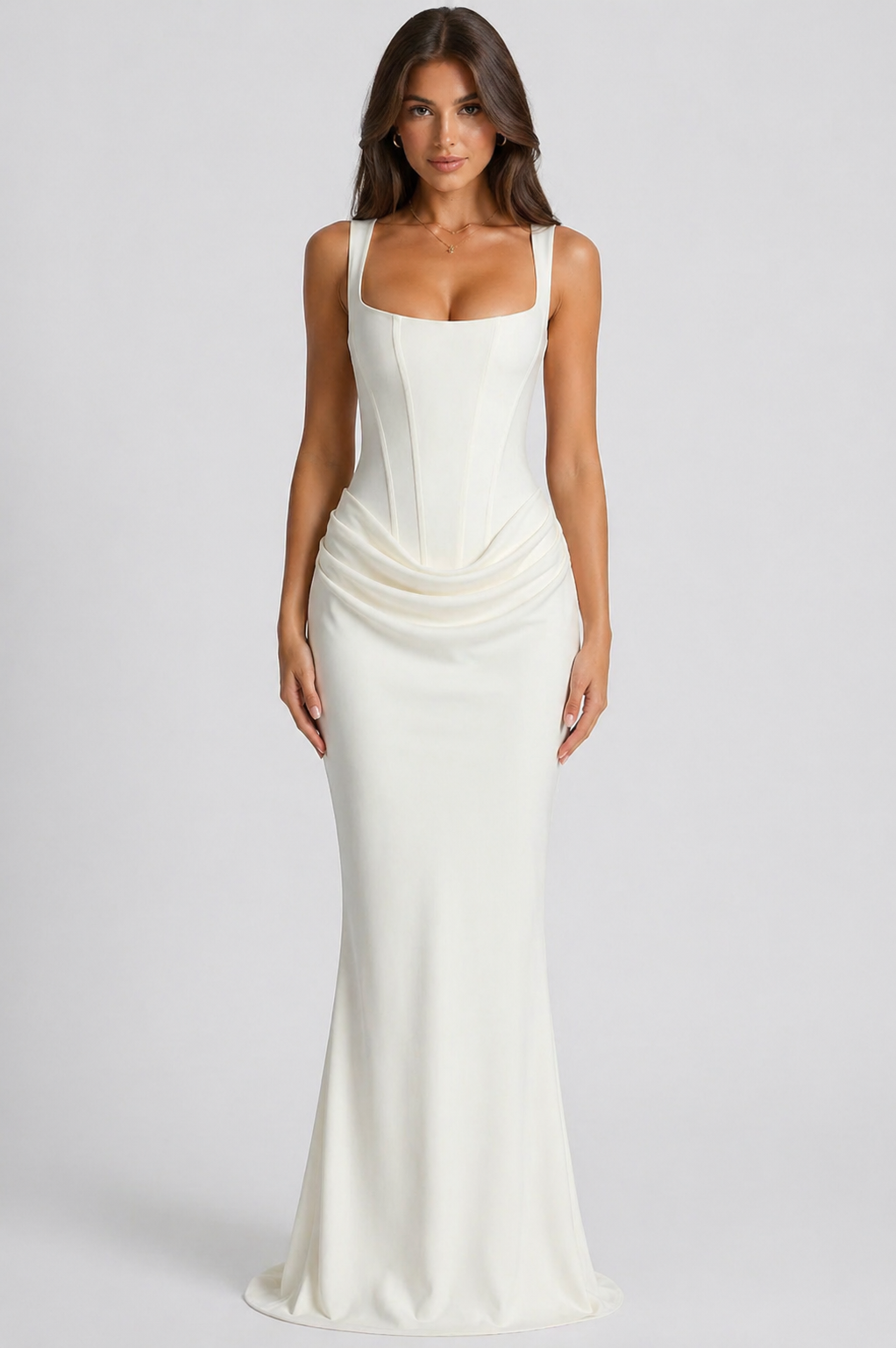 Women's Square Neck Corset Maxi Dress with Lace-Up Back