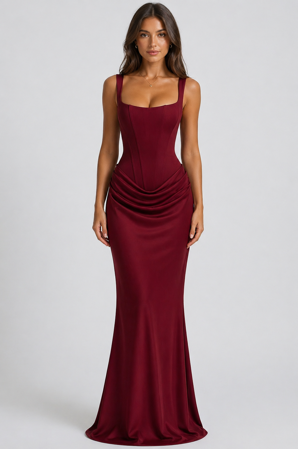 Women's Square Neck Corset Maxi Dress with Lace-Up Back