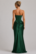Women's Strapless Corset Satin Gown - Sweetheart Neckline