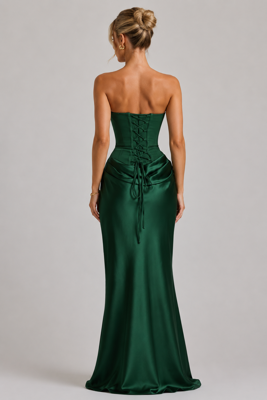 Women's Strapless Corset Satin Gown - Sweetheart Neckline