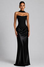 Women's Strapless Corset Satin Gown - Sweetheart Neckline