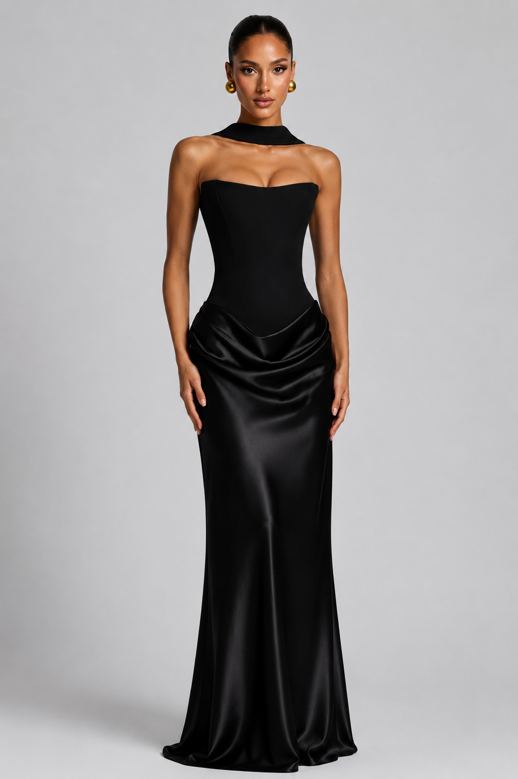 Women's Strapless Corset Satin Gown - Sweetheart Neckline