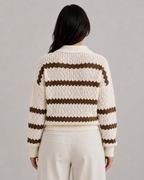 Women's Pointelle Stripe Johnny Collar Sweater