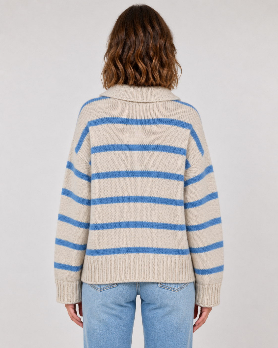 Women's Wool Stripe Polo Collar Sweater