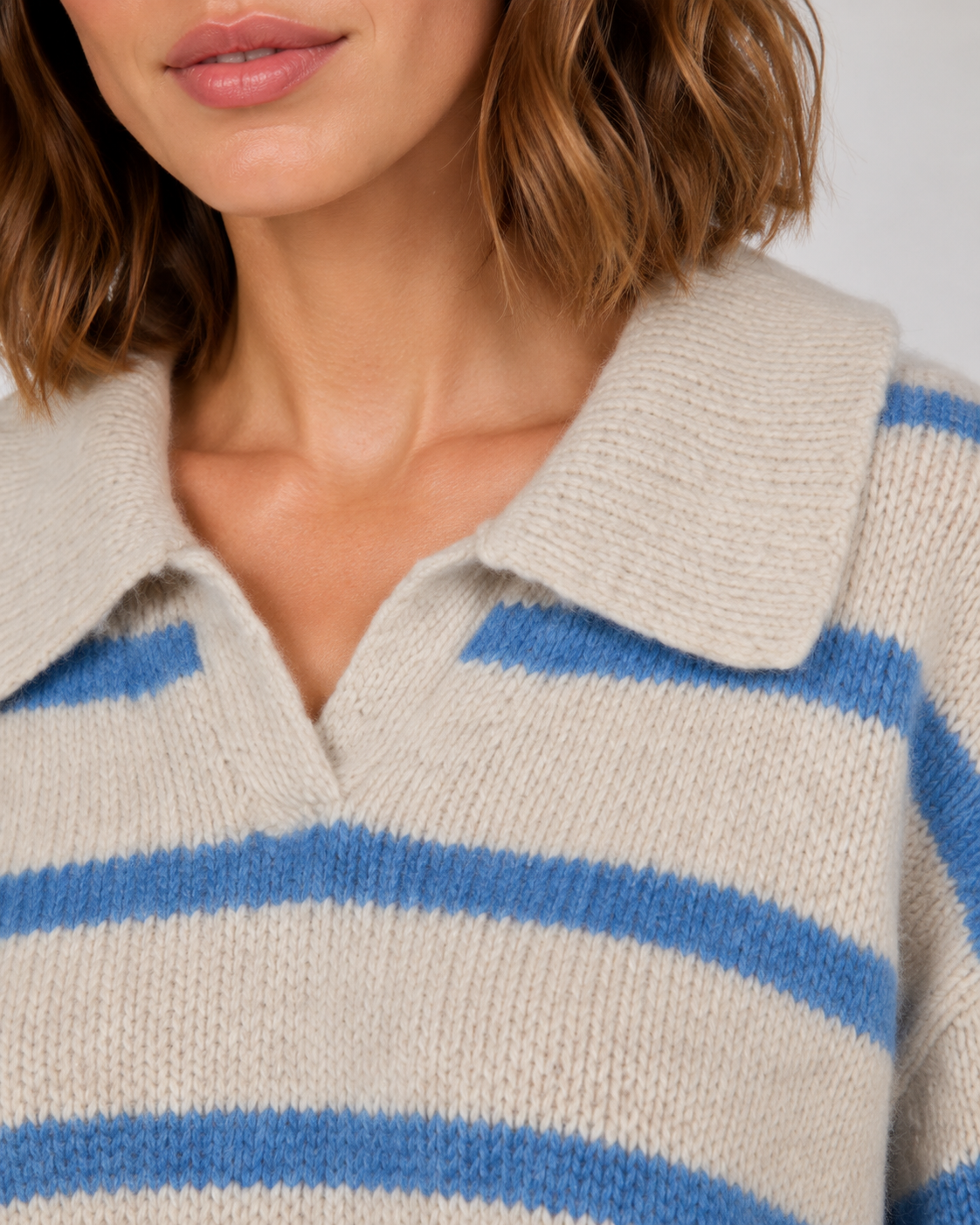 Women's Wool Stripe Polo Collar Sweater