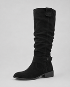 Women's Suede Knee-High Boots Low Block Heel Side Zip