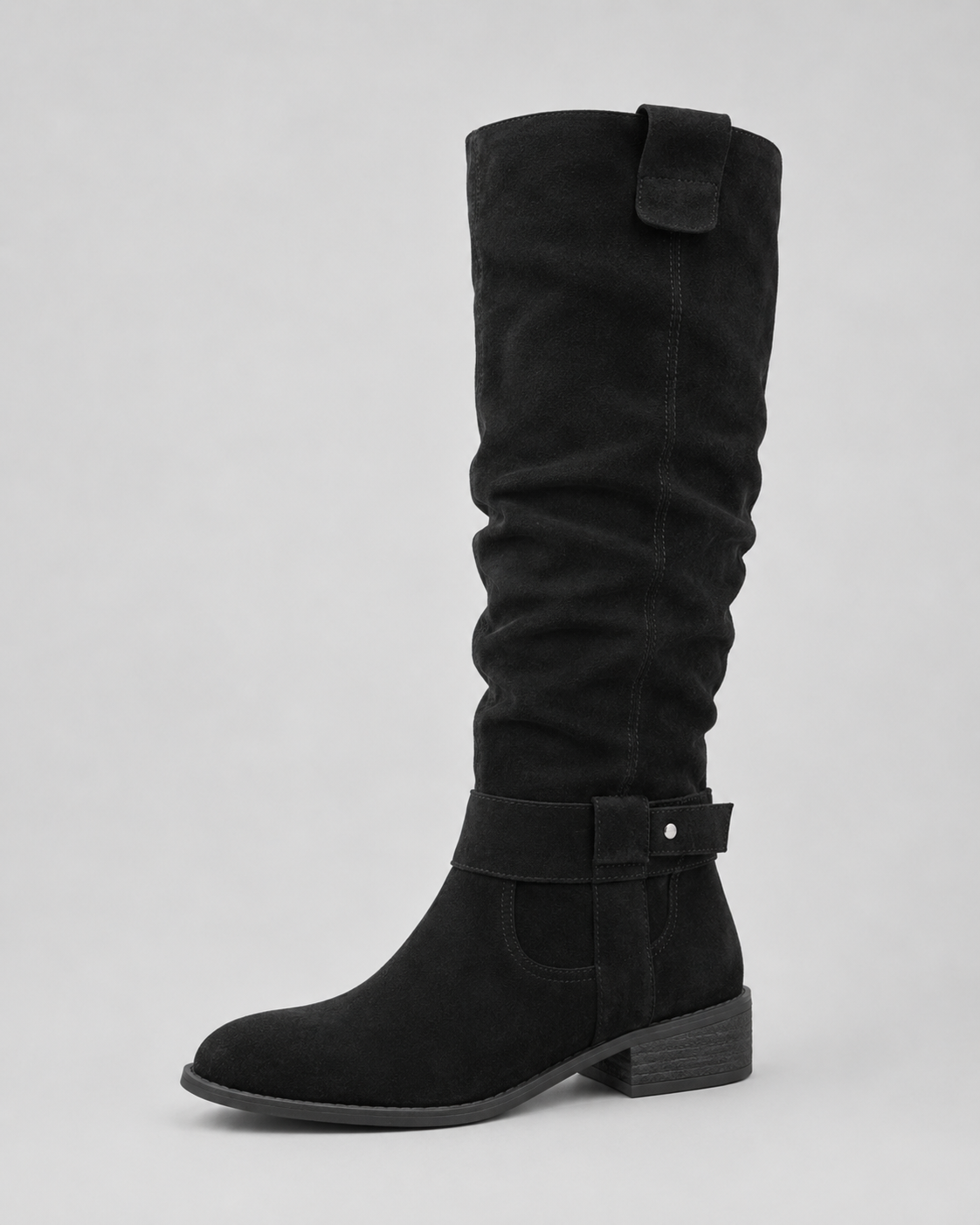 Women's Suede Knee-High Boots Low Block Heel Side Zip
