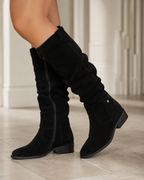 Women's Suede Knee-High Boots Low Block Heel Side Zip