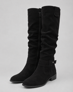 Women's Suede Knee-High Boots Low Block Heel Side Zip