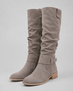 Women's Suede Knee-High Boots Low Block Heel Side Zip
