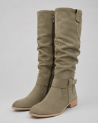 Women's Suede Knee-High Boots Low Block Heel Side Zip