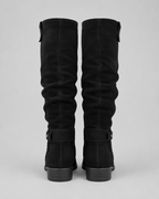 Women's Suede Knee-High Boots Low Block Heel Side Zip