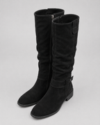 Women's Suede Knee-High Boots Low Block Heel Side Zip
