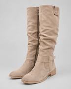 Women's Suede Knee-High Boots Low Block Heel Side Zip