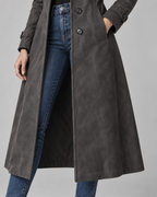 Women's Suede Long Coat - Notch Lapel Tailored Fit