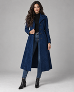 Women's Suede Long Coat - Notch Lapel Tailored Fit