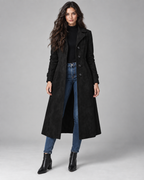 Women's Suede Long Coat - Notch Lapel Tailored Fit