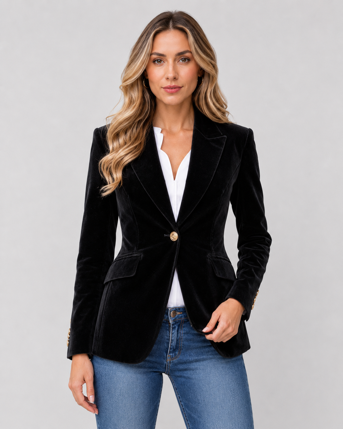 Women's Velvet Single-Button Evening Blazer