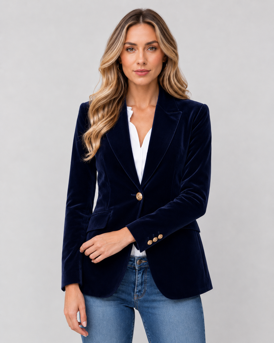 Women's Velvet Single-Button Evening Blazer