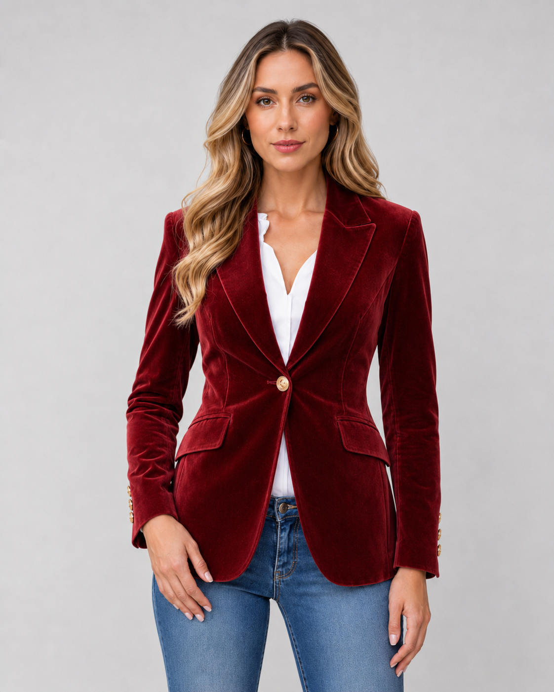 Women's Velvet Single-Button Evening Blazer