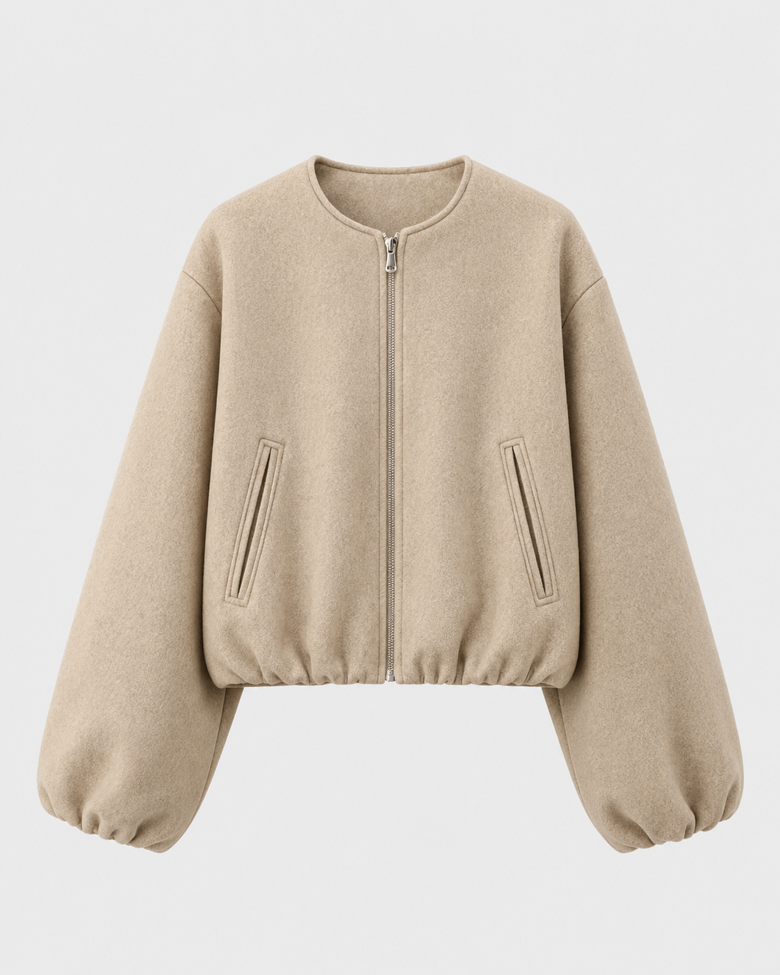 Women's Cropped Wool-Blend Balloon-Sleeve Bomber