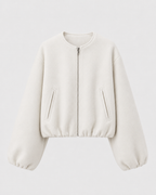 Women's Cropped Wool-Blend Balloon-Sleeve Bomber
