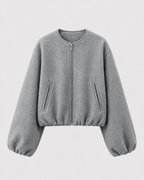 Women's Cropped Wool-Blend Balloon-Sleeve Bomber