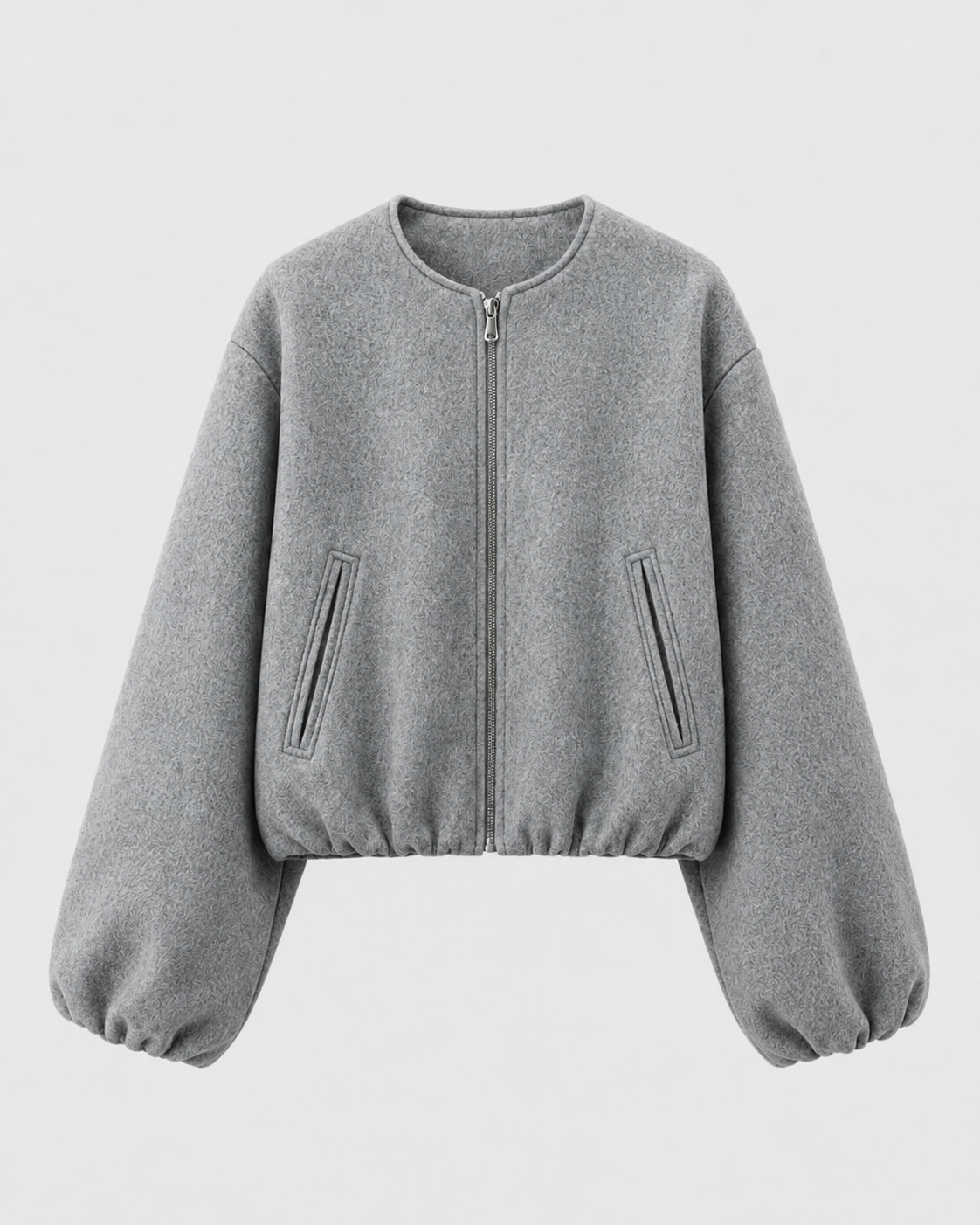 Women's Cropped Wool-Blend Balloon-Sleeve Bomber