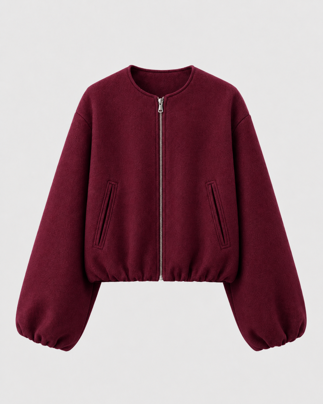 Women's Cropped Wool-Blend Balloon-Sleeve Bomber