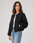 Women's Cropped Wool-Blend Balloon-Sleeve Bomber