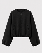 Women's Cropped Wool-Blend Balloon-Sleeve Bomber