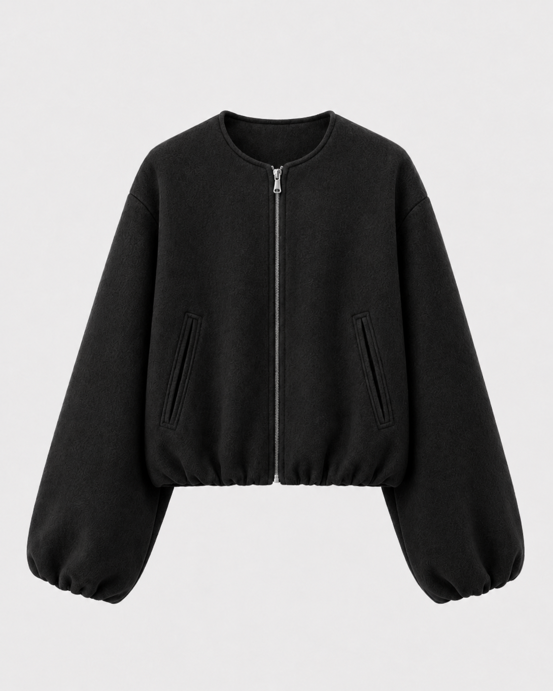 Women's Cropped Wool-Blend Balloon-Sleeve Bomber