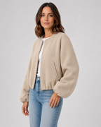 Women's Cropped Wool-Blend Balloon-Sleeve Bomber